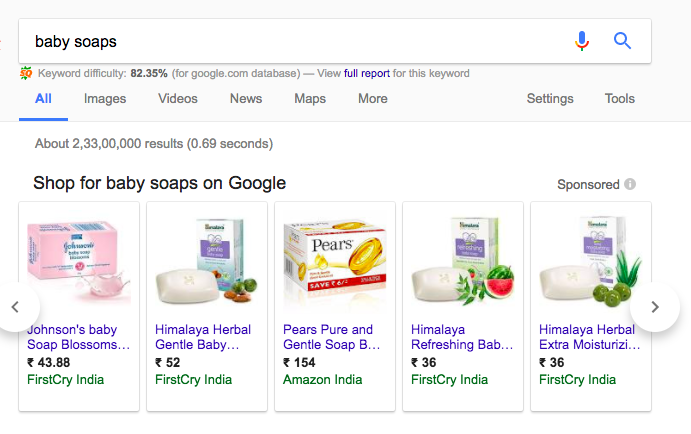 Google India search results for baby soaps
