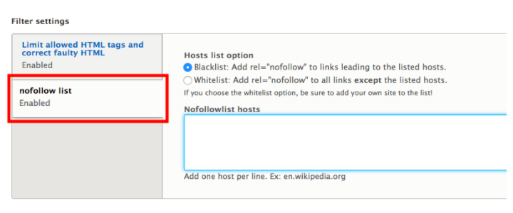 Adding the nofollowlist hosts in Blacklist category