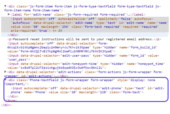 HTML code for the form that is working. 