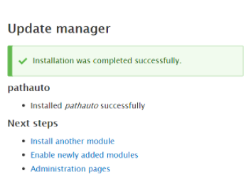 Image showing the successful installation message of Pathauto