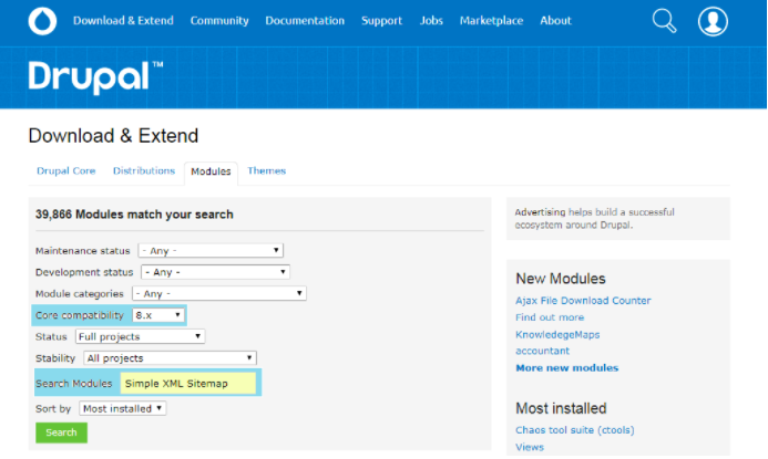 searching for the modules in Drupal.org; selecting the core compatibility as 8.X