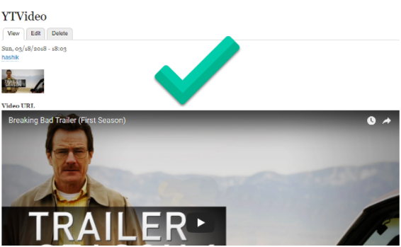 video preview of 'Breaking Bad' after the URL has been added.