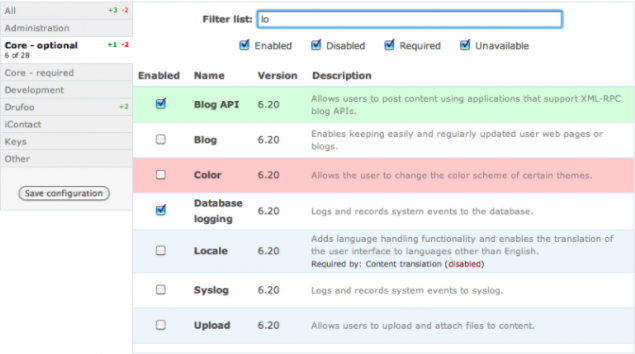 Controlling modules with the module filter