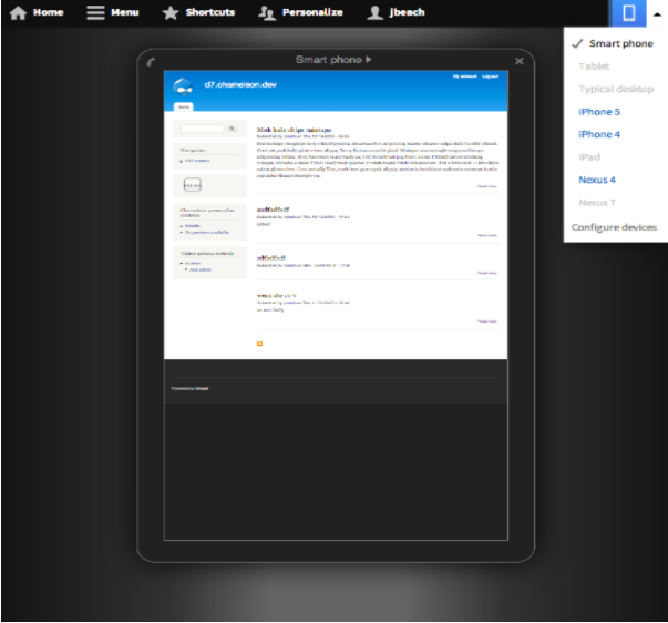 Responsive theme preview module showing the website on a smartphone screen