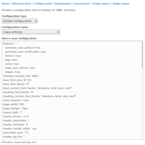 Exporting an added or modified configuration