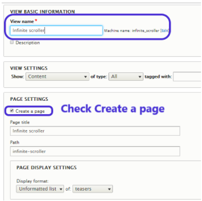 creating a page using infinite scroll