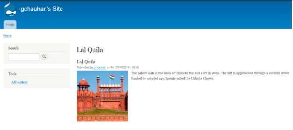 basic profile before adding the blazy module; the image of red fort on the left side of the page