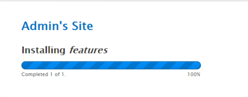 progress bar showing 100% when installing the features module