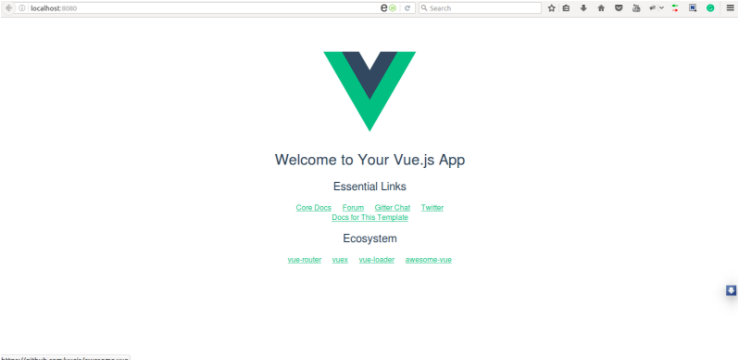 homepage of localhost with the logo of vue