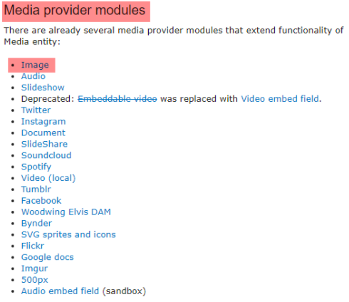 list of media providing modules