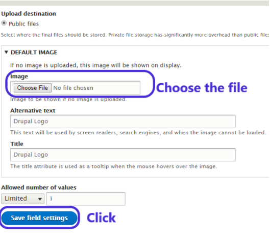 selecting and saving the field settings