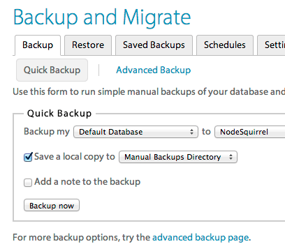 saving the configurations in the backup module