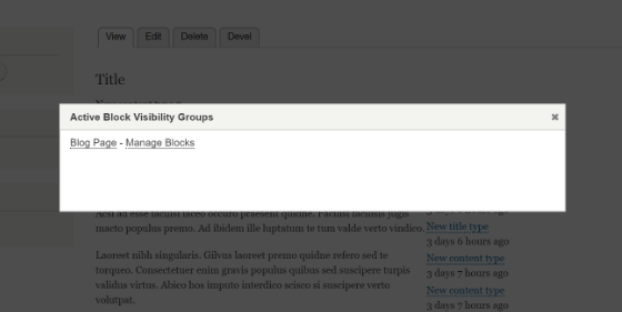 Active block visibility groups of a blog's page