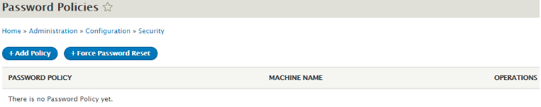 password policies page to add policies
