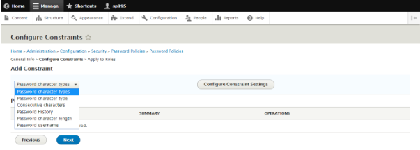 configure constraints page