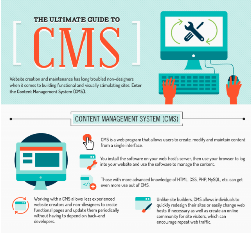 Infographics showing the features of a CMS