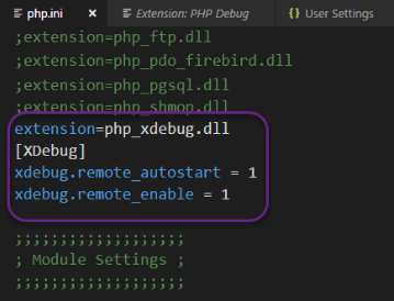 Searching for XDebug in the PHP file