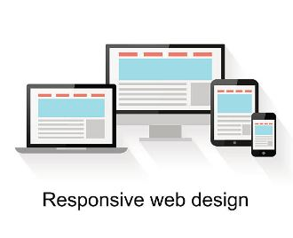 A laptop, a desktop, a tablet and a phone is displayed and responsive web design written below it