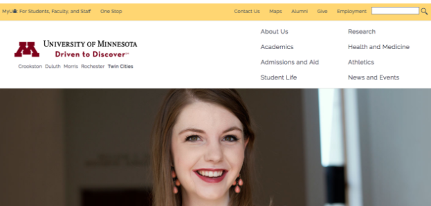 Homepage of University of Minnesota
