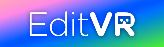 Logo of EditVR with shades of blue, green and pink in the background