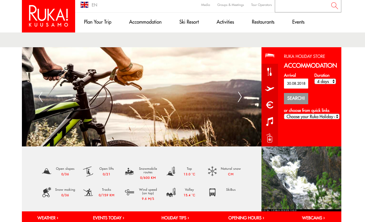 Homepage of Ruka with an image of a bicycle near a river