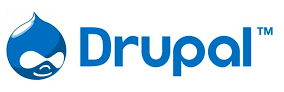 Logo of Drupal with a drop-shaped icon