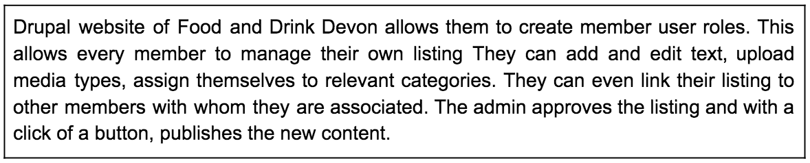 Text description about Food drink devon site in a box