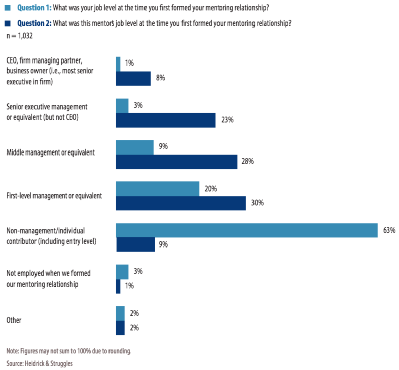 Bar graph with light and dark blue coloured bars explaining mentorship culture