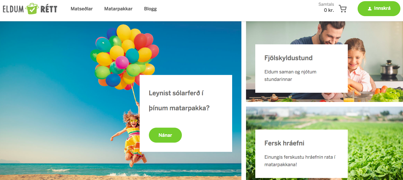Homepage of Eldum Rett website with a girl holding balloons
