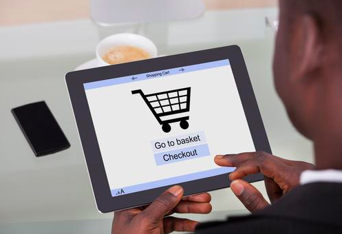 A tablet screen showing a shopping cart