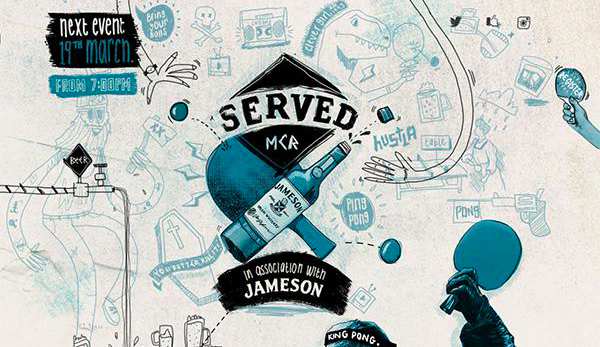 Homepage of Served MCR showing multiple icons like hand, water tap, table tennis, bottle, coffee mug