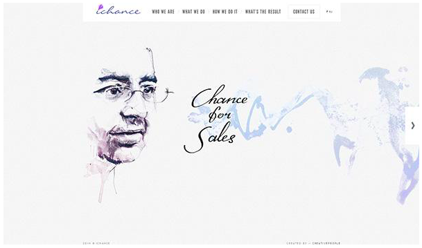 Homepage of Ichance with an image of a person's face on left