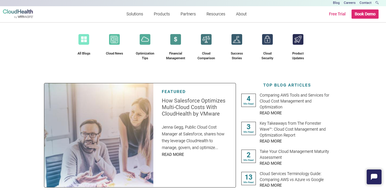 The homepage of CloudHealth is shown.