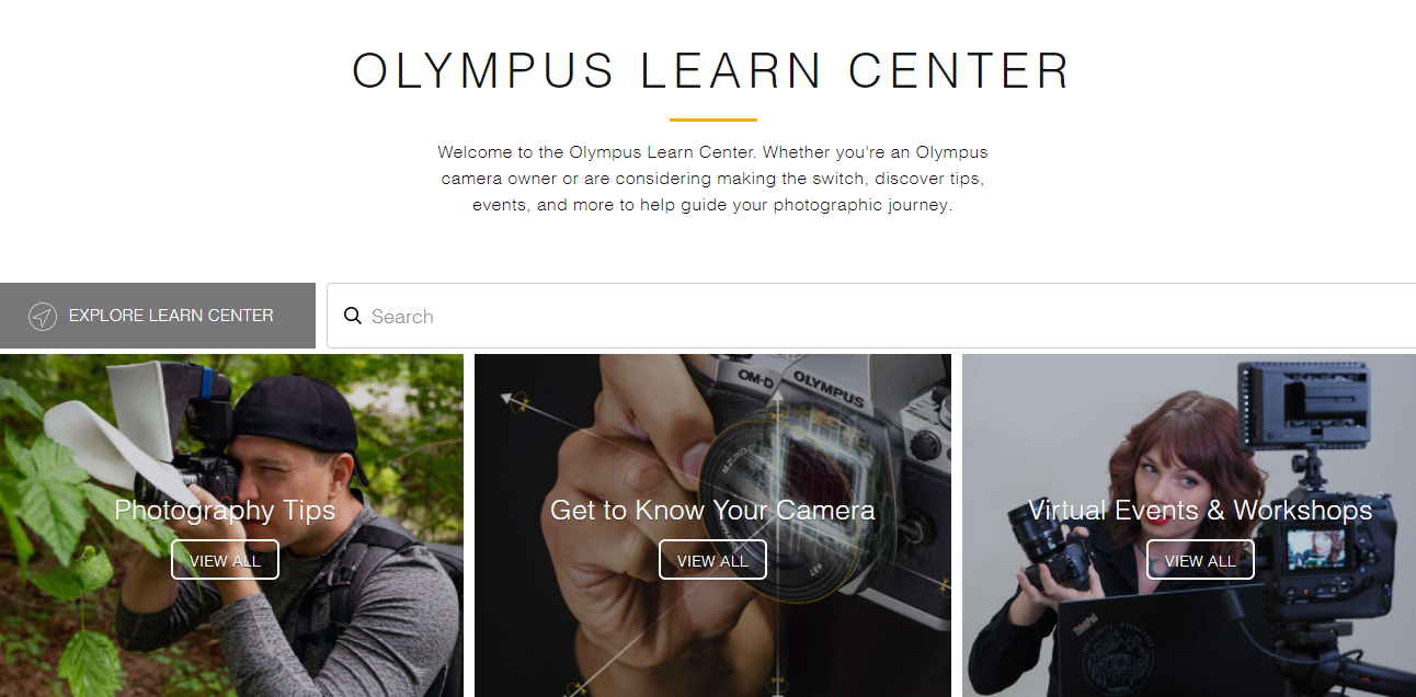 The homepage of Olympus Learn Centre is shown.