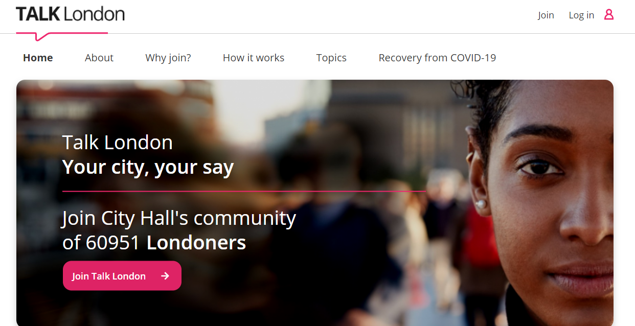 The homepage of Talk London is shown.