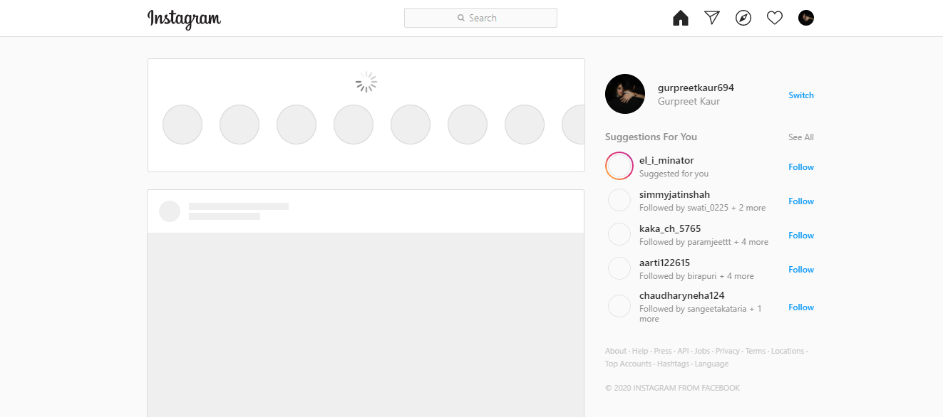 An unloaded instagram page is shown.