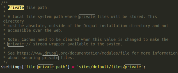 setting private file system drupal 8