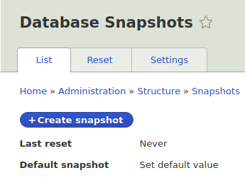 creating snapshot in "list" of Database snapshot