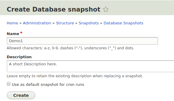 adding name and description in the create database snapshot 