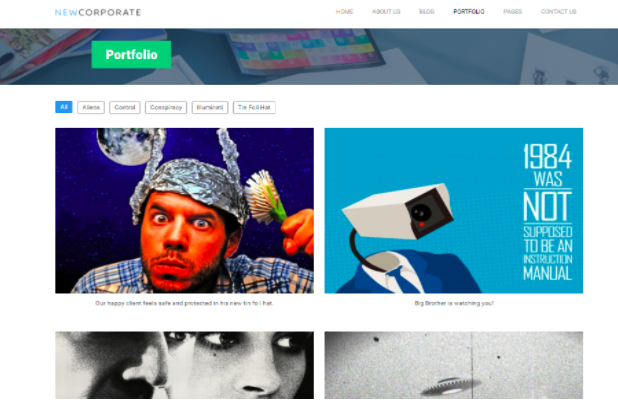 example of portfolio page with four images and one header