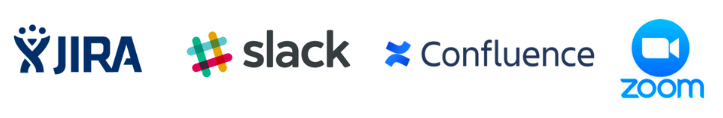 JIRA, slack, confluence, and zoom with logo