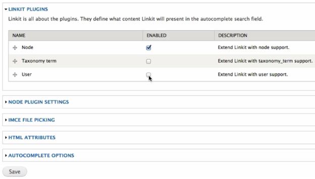 enabling node in the linkit plugin