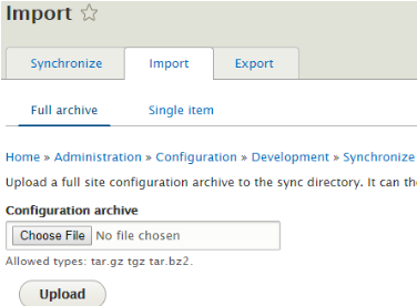 configure archive through imports