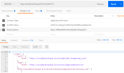 You should receive a 200 OK response code along with updated node in the specified format