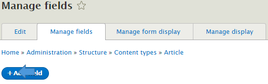 Add field button in manage fields tab