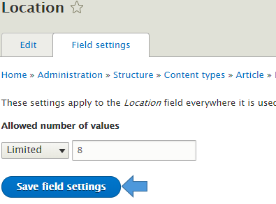 adding the value as 8 in the field settings of the location