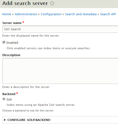 Drupal admin interface with add server search 