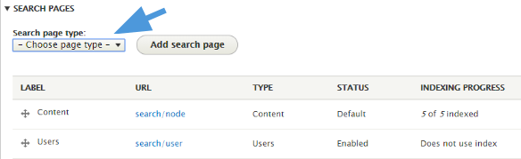 selecting the search engine page type