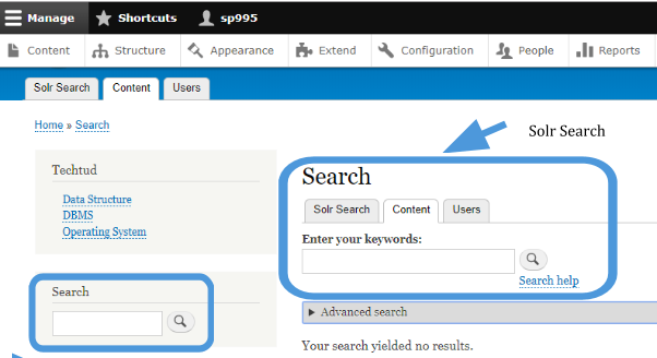 Solr search block in the drupal 8 admin