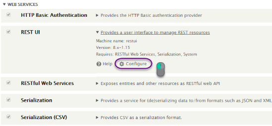 configuring the rest UI services